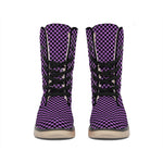 Purple And Black Checkered Pattern Print Winter Boots