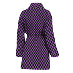 Purple And Black Checkered Pattern Print Women's Bathrobe