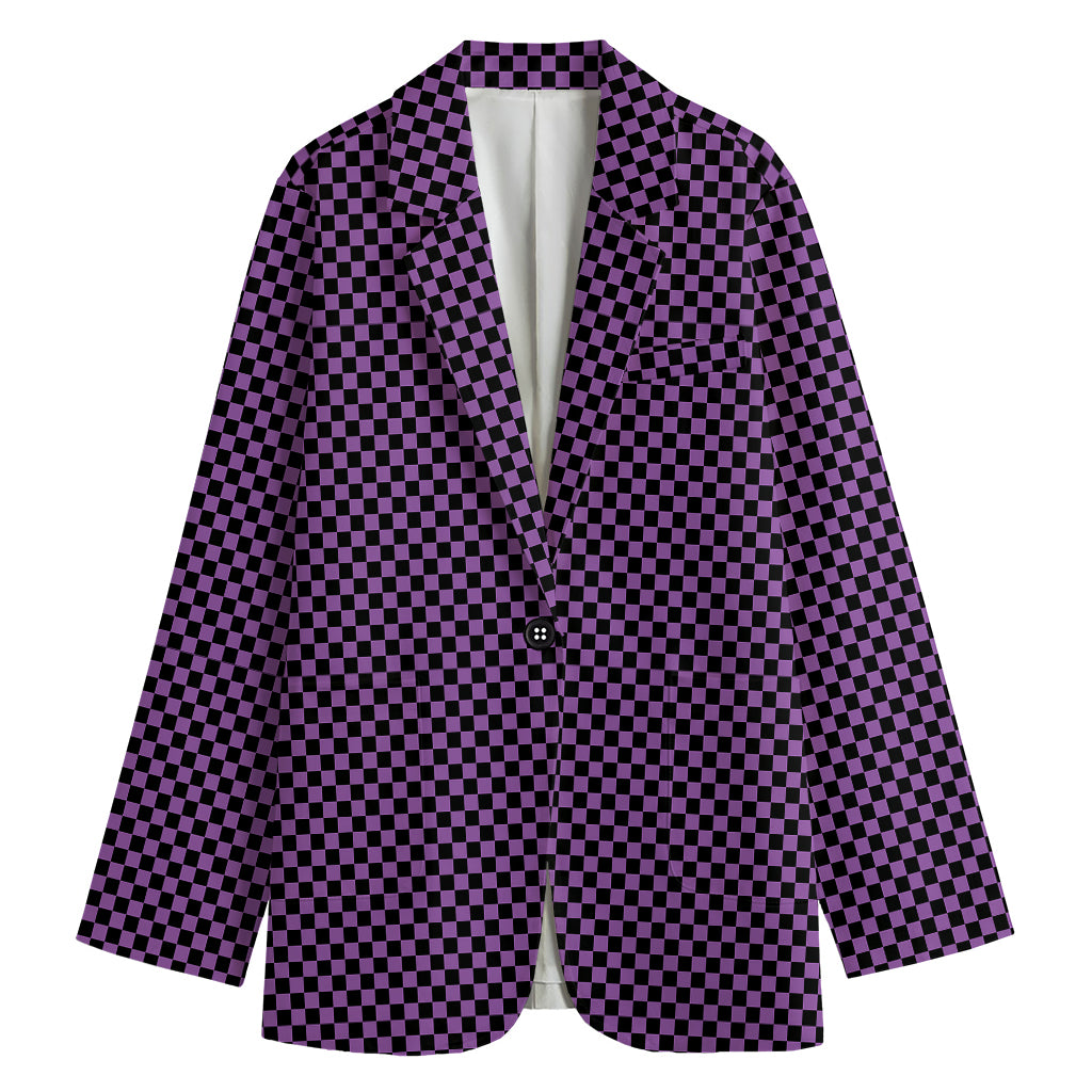 Purple And Black Checkered Pattern Print Women's Blazer