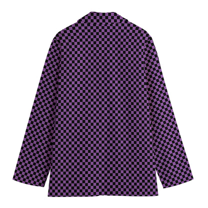 Purple And Black Checkered Pattern Print Women's Blazer