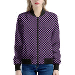Purple And Black Checkered Pattern Print Women's Bomber Jacket