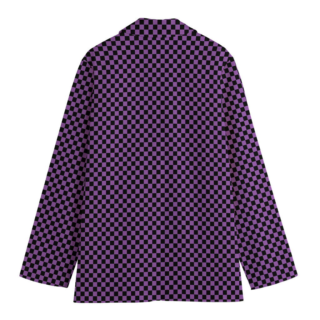Purple And Black Checkered Pattern Print Women's Cotton Blazer
