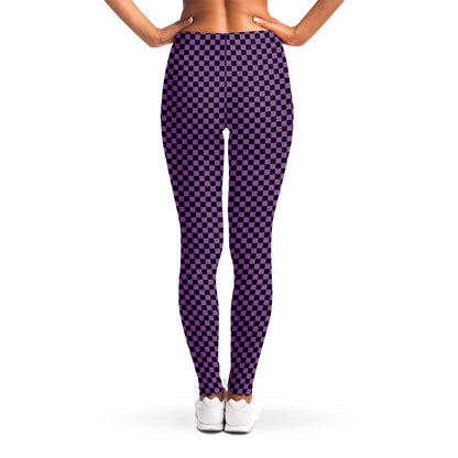 Purple And Black Checkered Pattern Print Women's Leggings