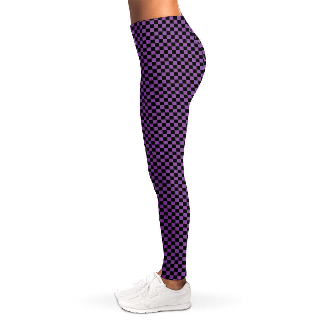 Purple And Black Checkered Pattern Print Women's Leggings