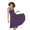 Purple And Black Checkered Pattern Print Sleeveless Knee Length Dress