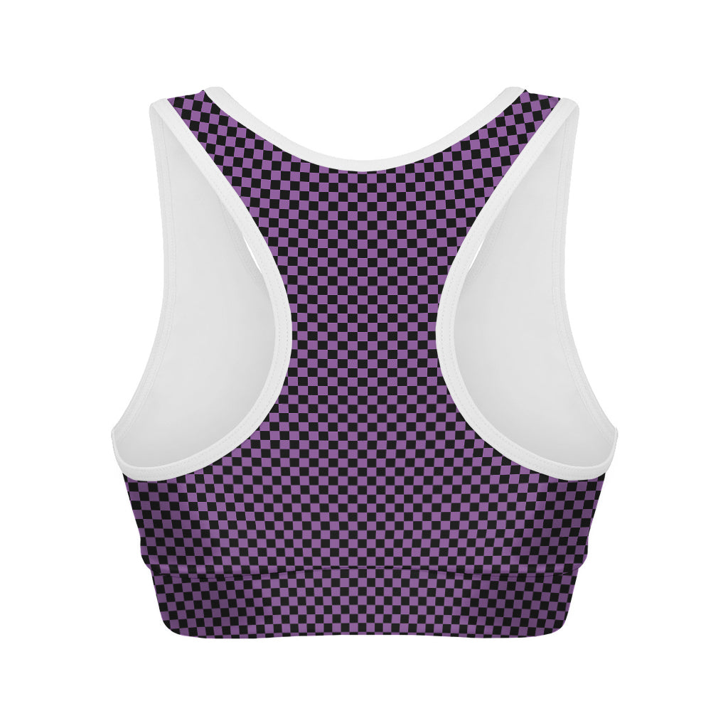Purple And Black Checkered Pattern Print Women's Sports Bra