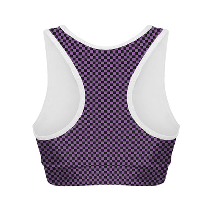 Purple And Black Checkered Pattern Print Women's Sports Bra