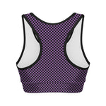 Purple And Black Checkered Pattern Print Women's Sports Bra