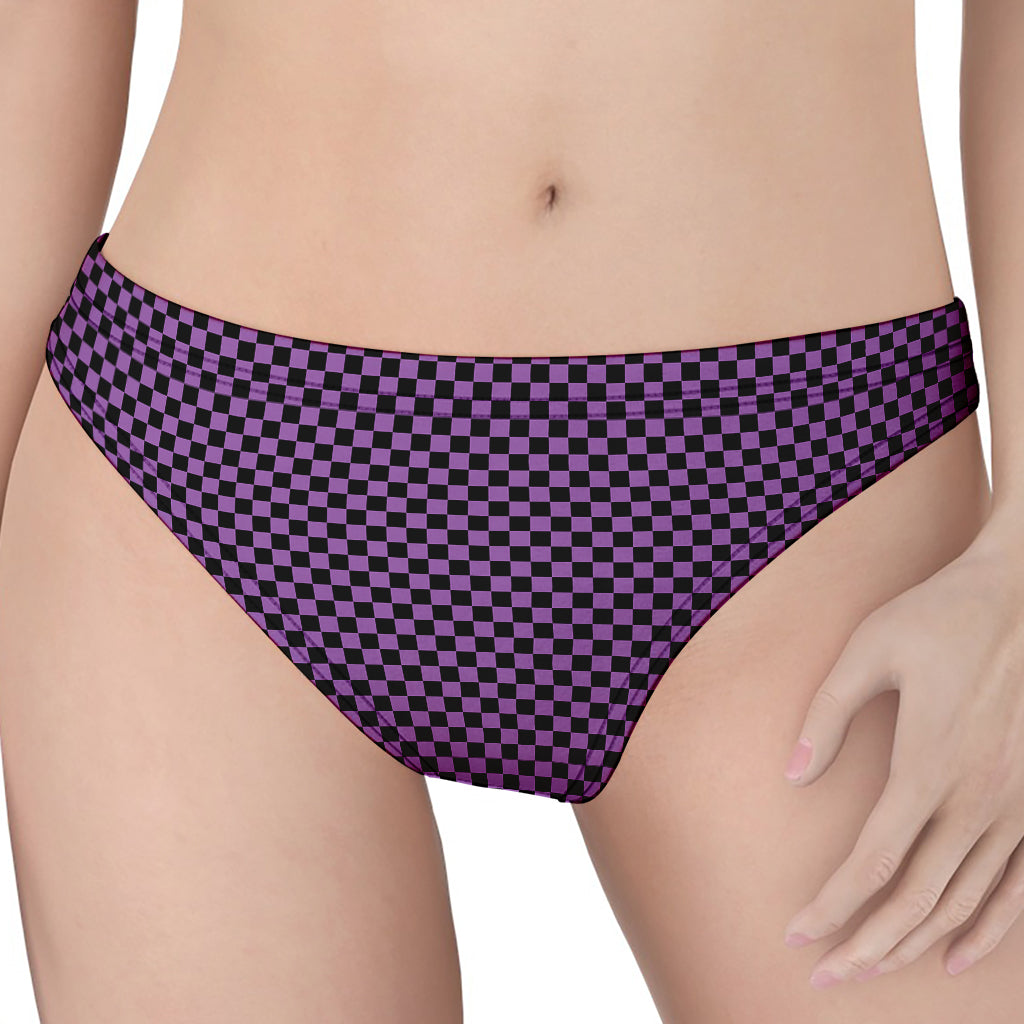 Purple And Black Checkered Pattern Print Women's Thong