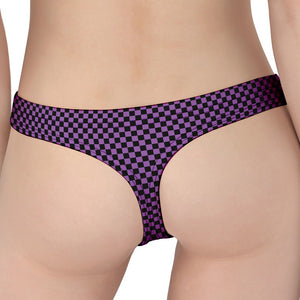 Purple And Black Checkered Pattern Print Women's Thong