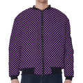 Purple And Black Checkered Pattern Print Zip Sleeve Bomber Jacket