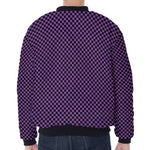 Purple And Black Checkered Pattern Print Zip Sleeve Bomber Jacket