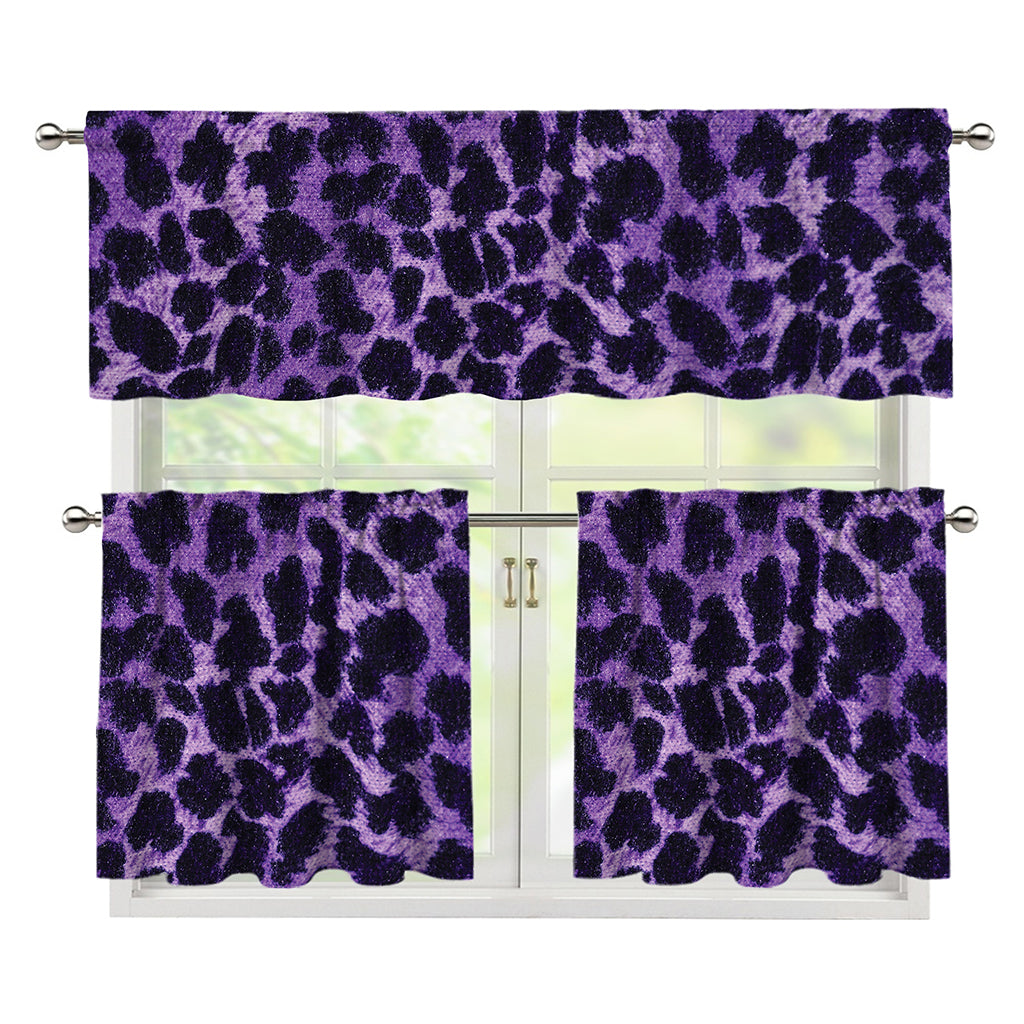 Purple And Black Cheetah Print 3 Piece Kitchen Curtains