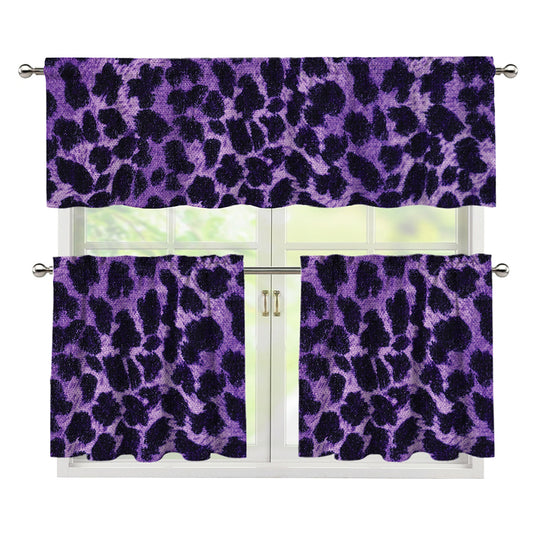 Purple And Black Cheetah Print 3 Piece Kitchen Curtains