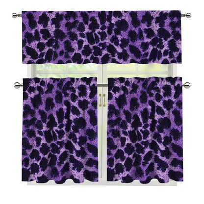 Purple And Black Cheetah Print 3 Piece Kitchen Curtains