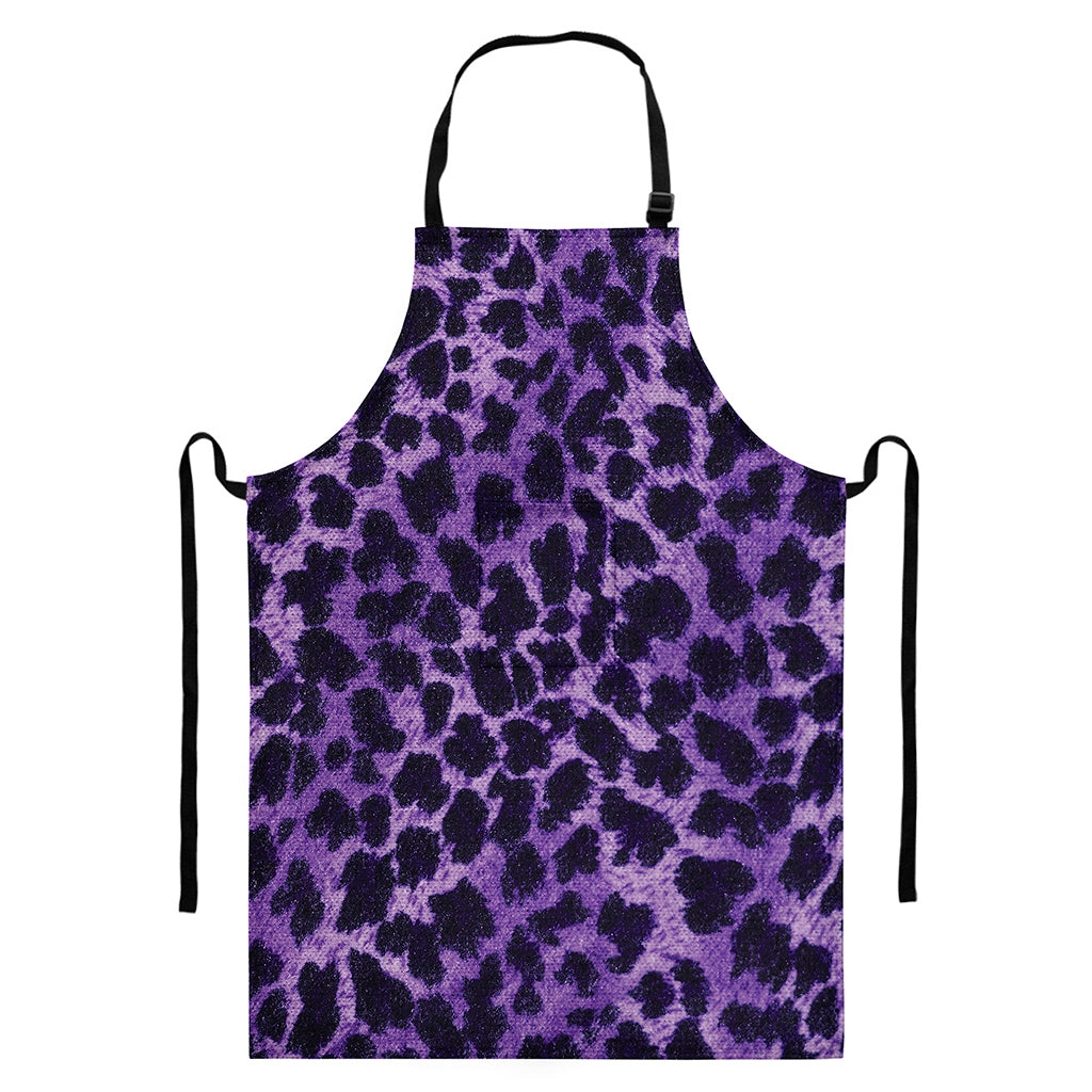 Purple And Black Cheetah Print Bib Apron With Pocket