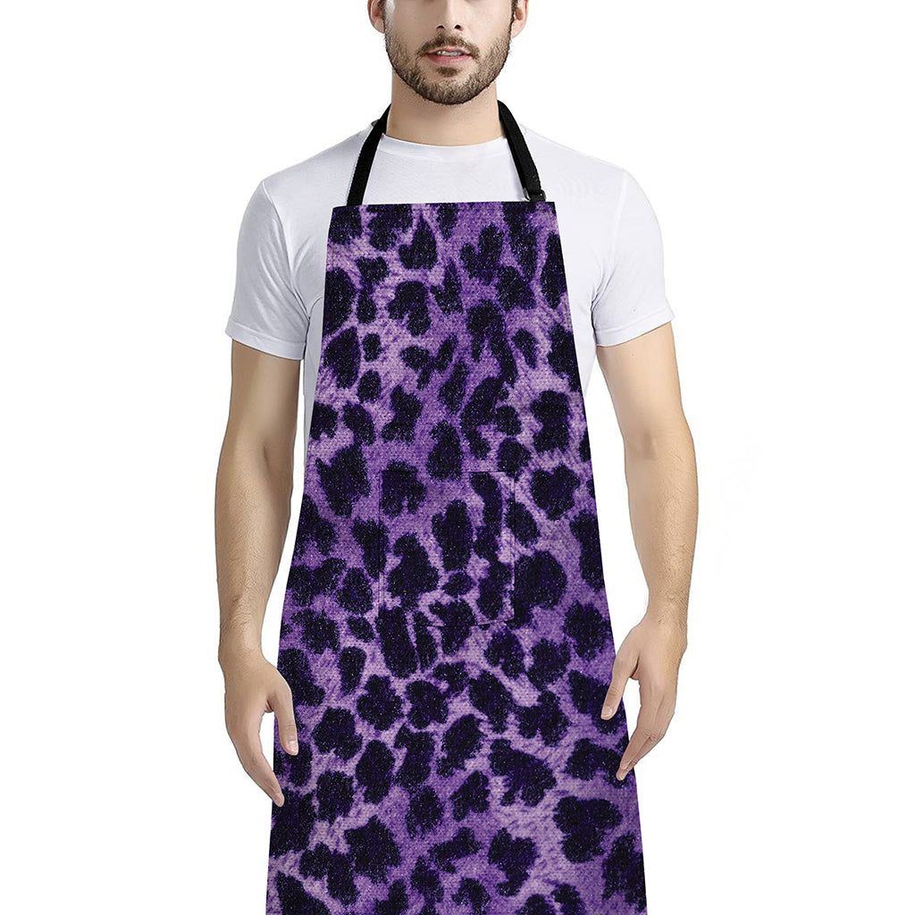 Purple And Black Cheetah Print Bib Apron With Pocket