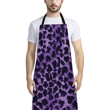Purple And Black Cheetah Print Bib Apron With Pocket