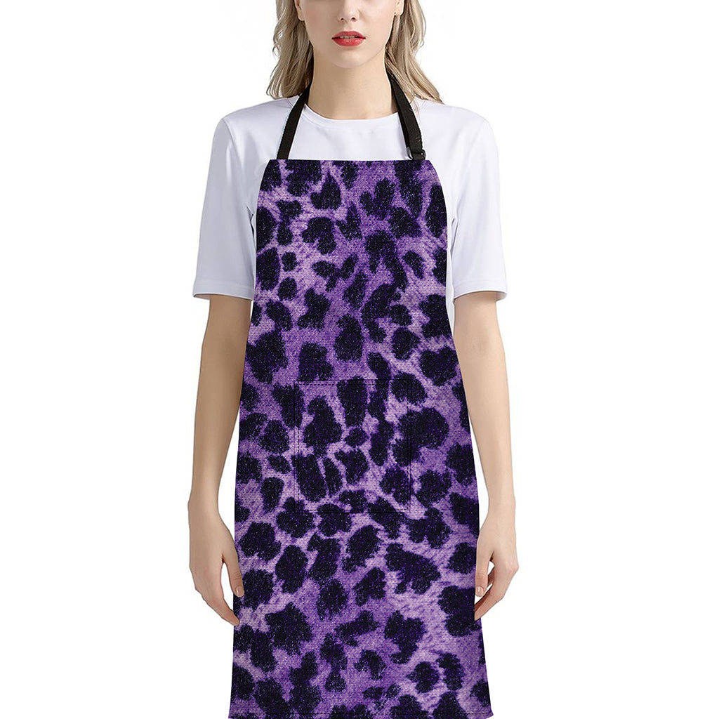 Purple And Black Cheetah Print Bib Apron With Pocket