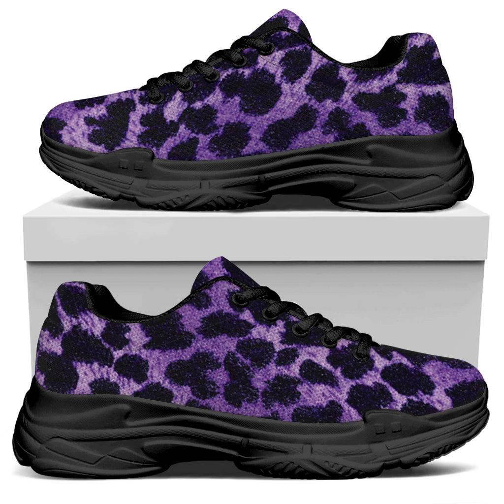 Purple And Black Cheetah Print Black Chunky Shoes