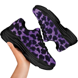 Purple And Black Cheetah Print Black Chunky Shoes