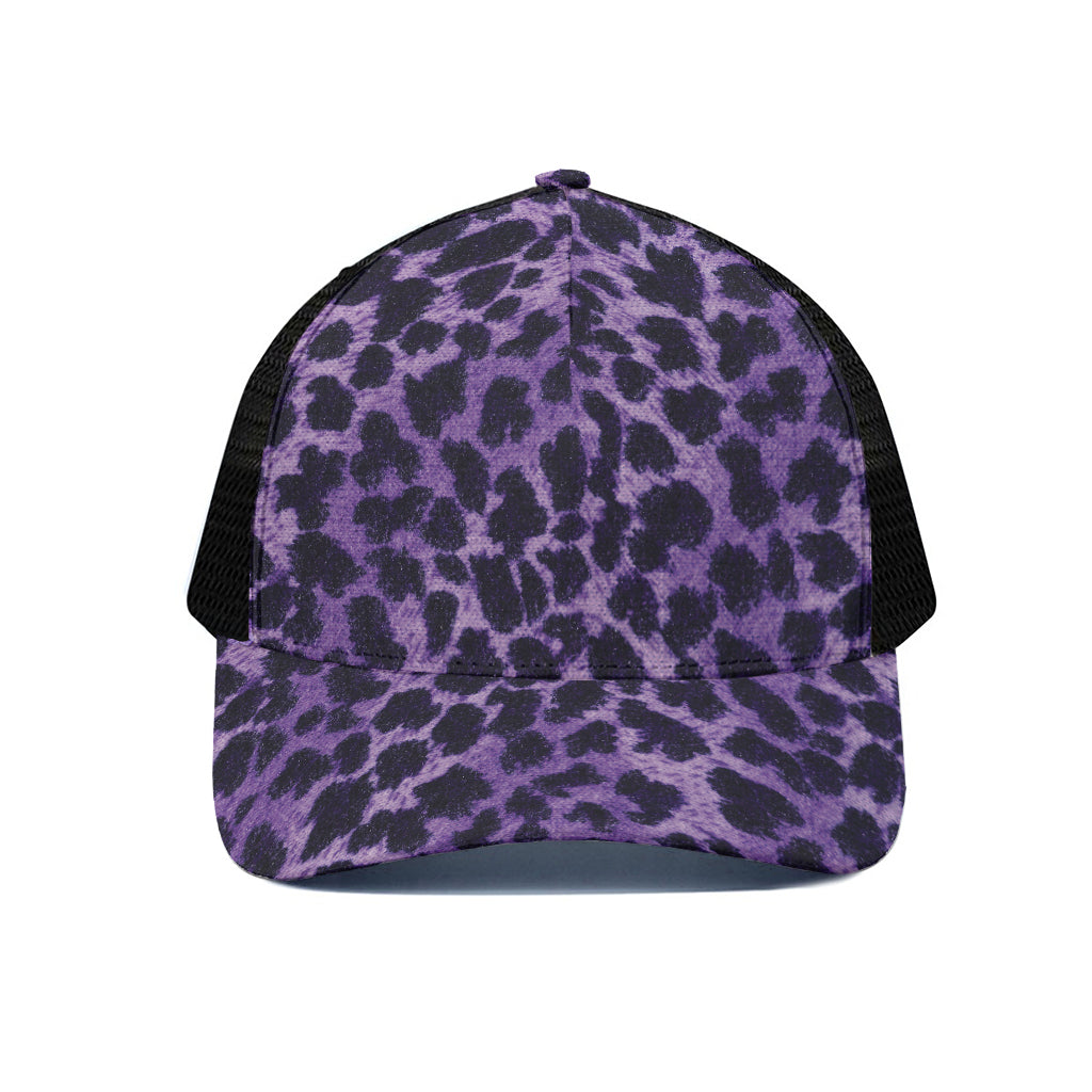 Purple And Black Cheetah Print Black Mesh Trucker Cap