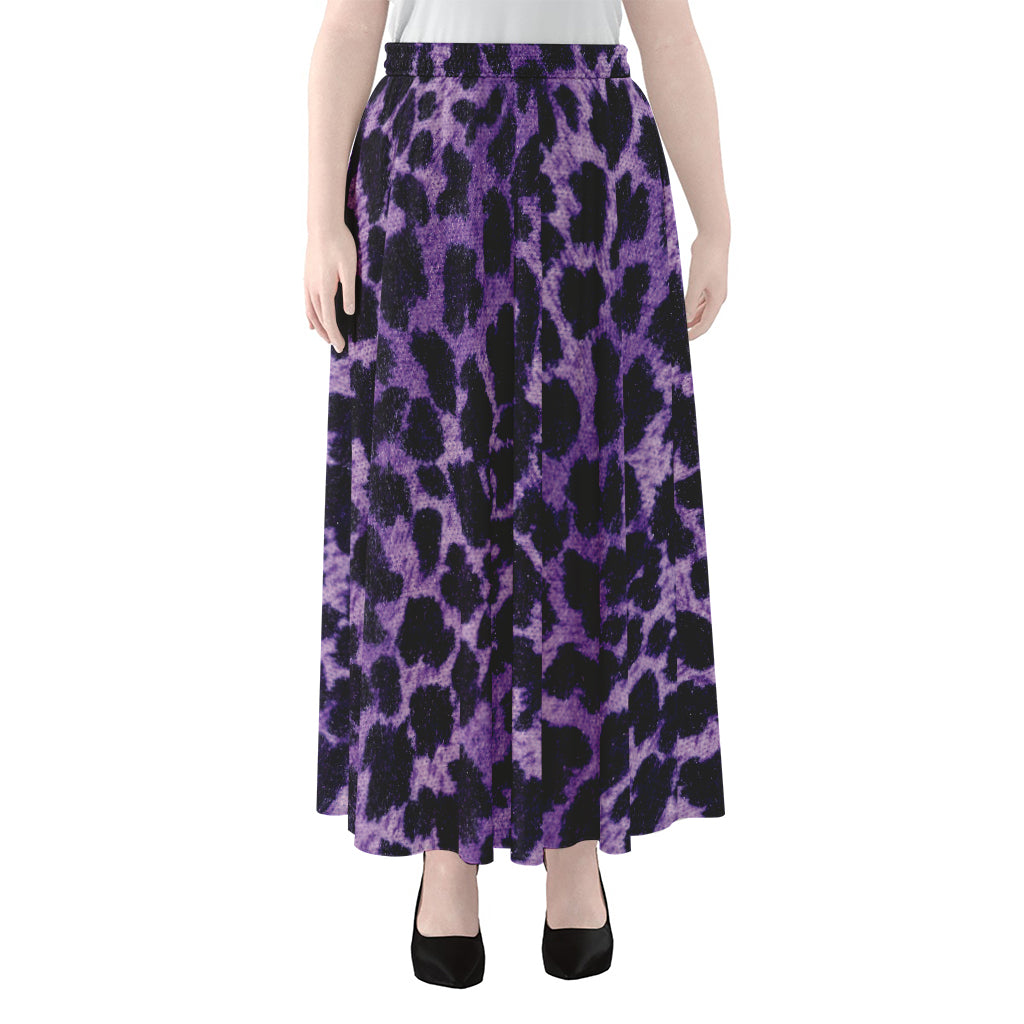 Purple And Black Cheetah Print Chiffon Maxi Skirt