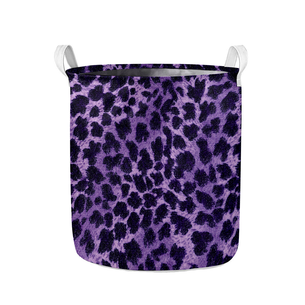 Purple And Black Cheetah Print Collapsible Laundry Basket