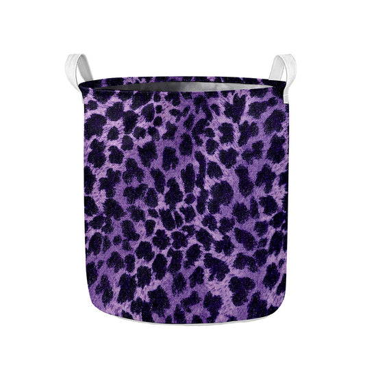 Purple And Black Cheetah Print Collapsible Laundry Basket