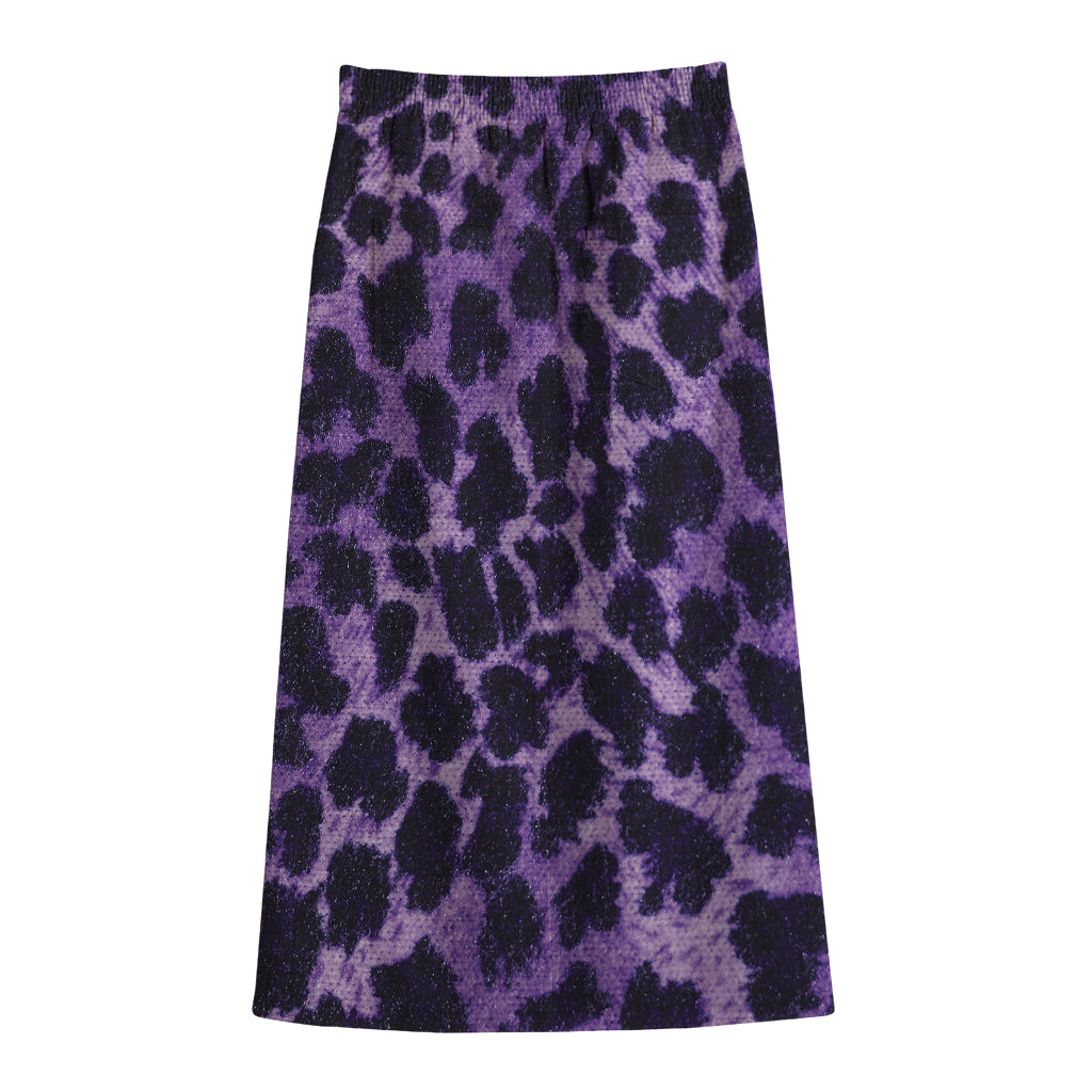 Purple And Black Cheetah Print Cotton Front Slit Maxi Skirt