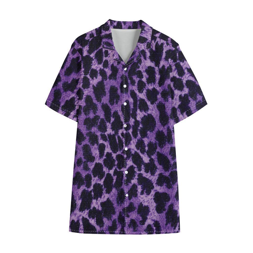 Purple And Black Cheetah Print Cotton Hawaiian Shirt