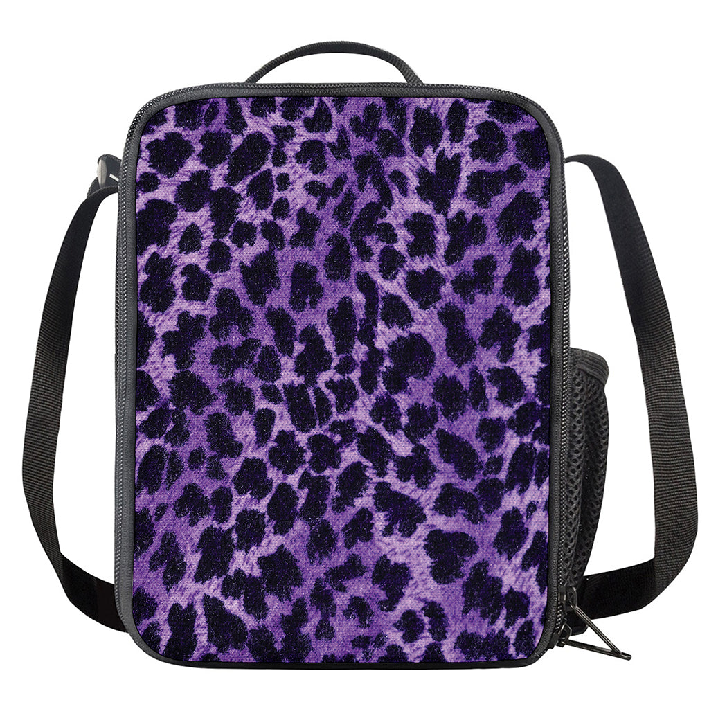 Purple And Black Cheetah Print Crossbody Lunch Bag