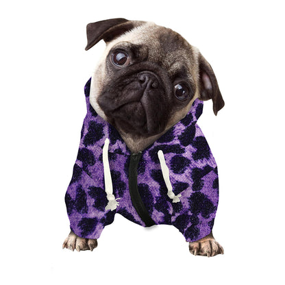 Purple And Black Cheetah Print Dog Zip Up Hoodie