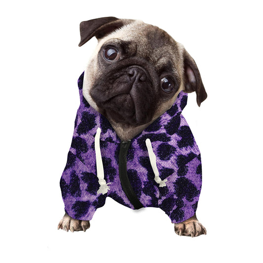 Purple And Black Cheetah Print Dog Zip Up Hoodie