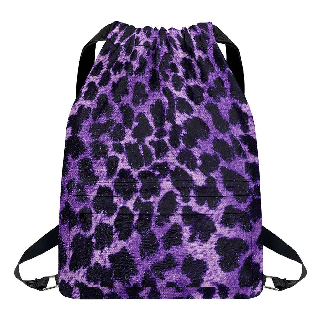 Purple And Black Cheetah Print Drawstring Backpack