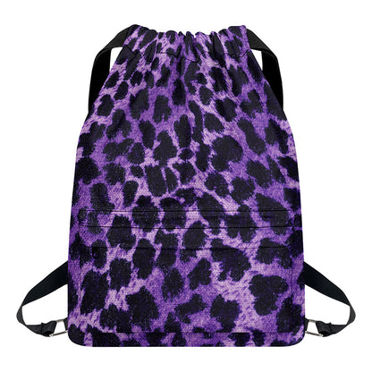 Purple And Black Cheetah Print Drawstring Backpack