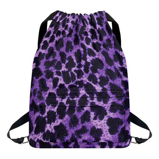 Purple And Black Cheetah Print Drawstring Backpack