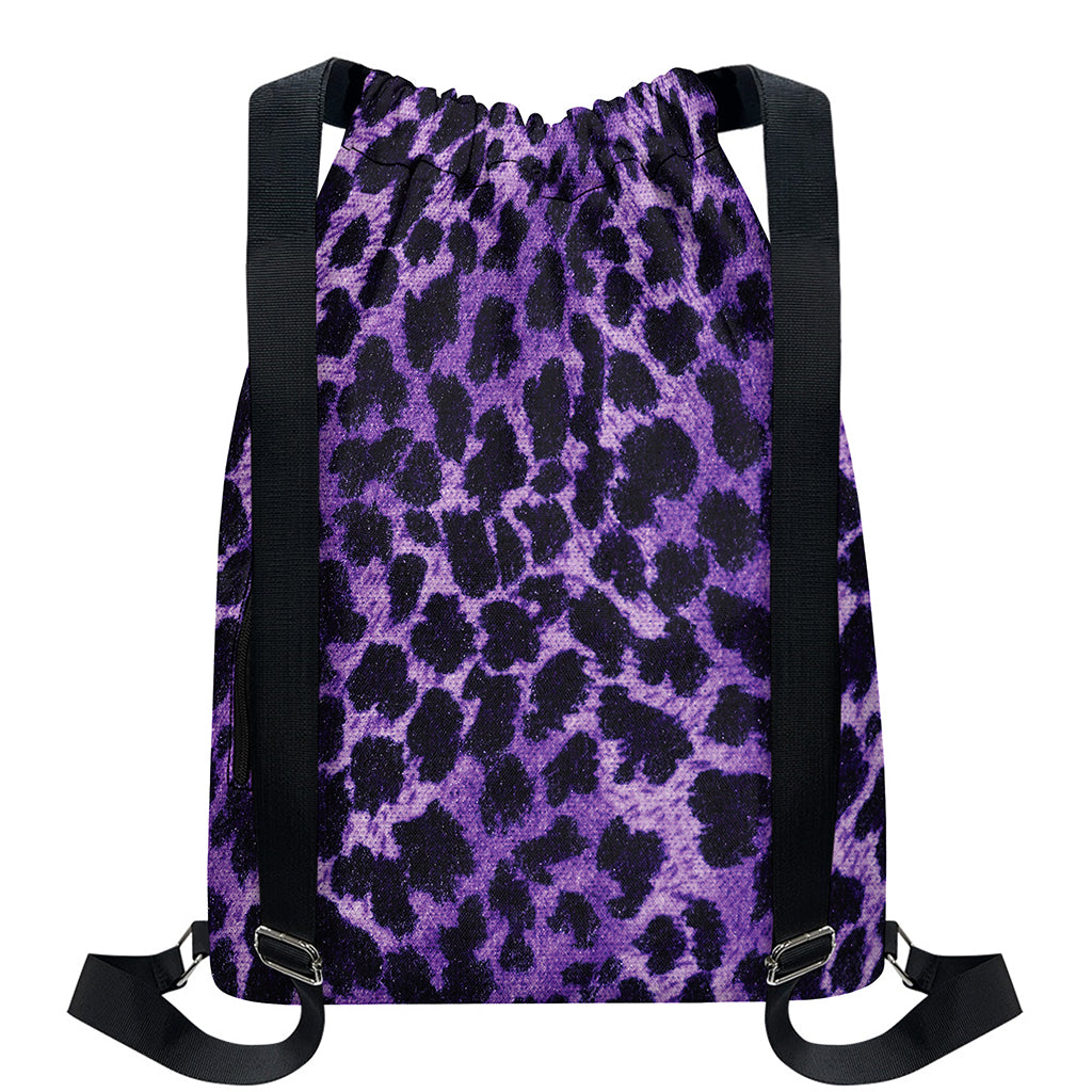 Purple And Black Cheetah Print Drawstring Backpack