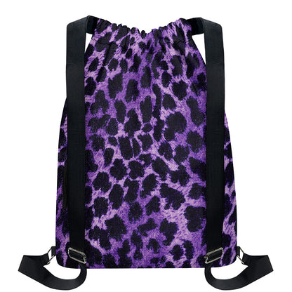 Purple And Black Cheetah Print Drawstring Backpack