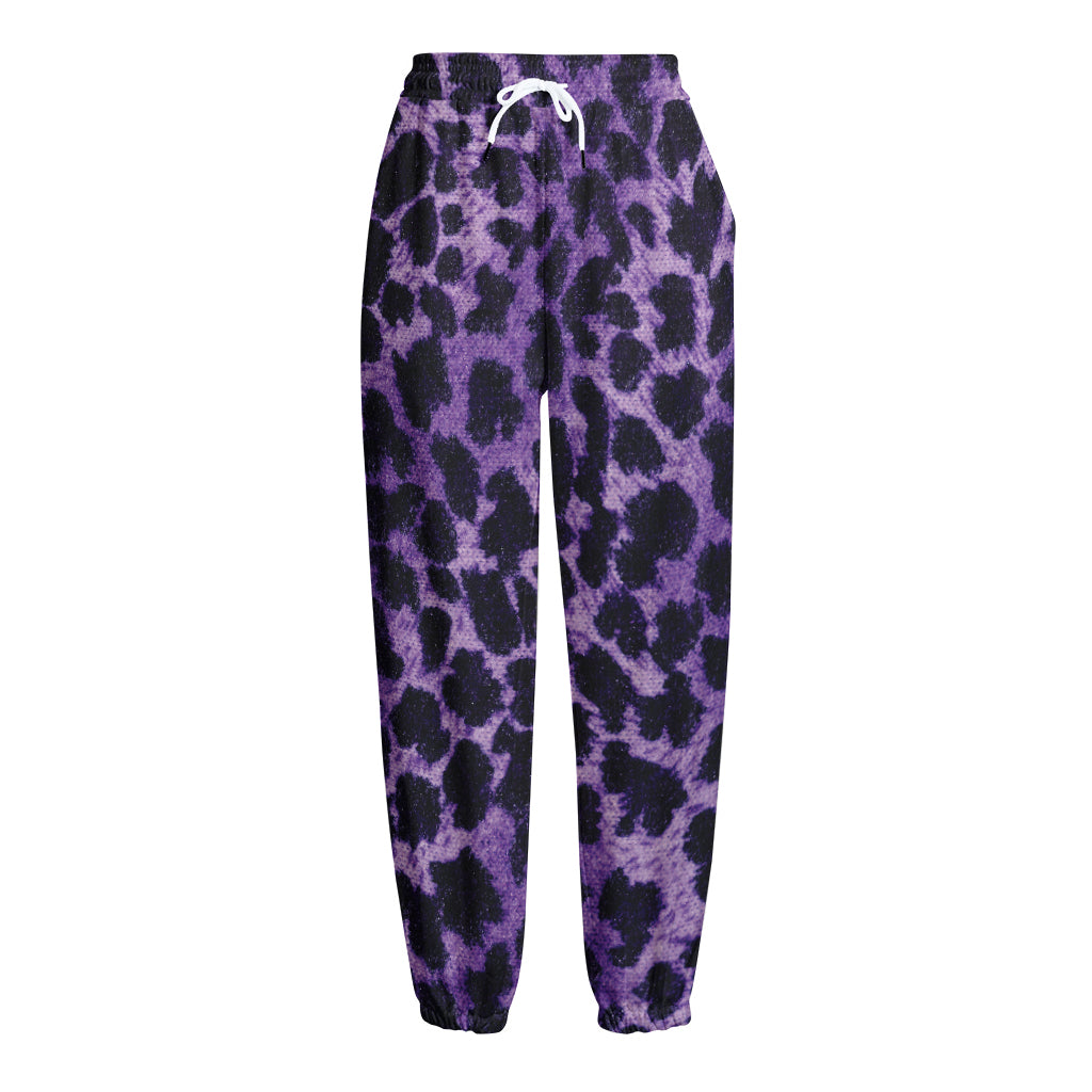 Purple And Black Cheetah Print Fleece Lined Knit Pants