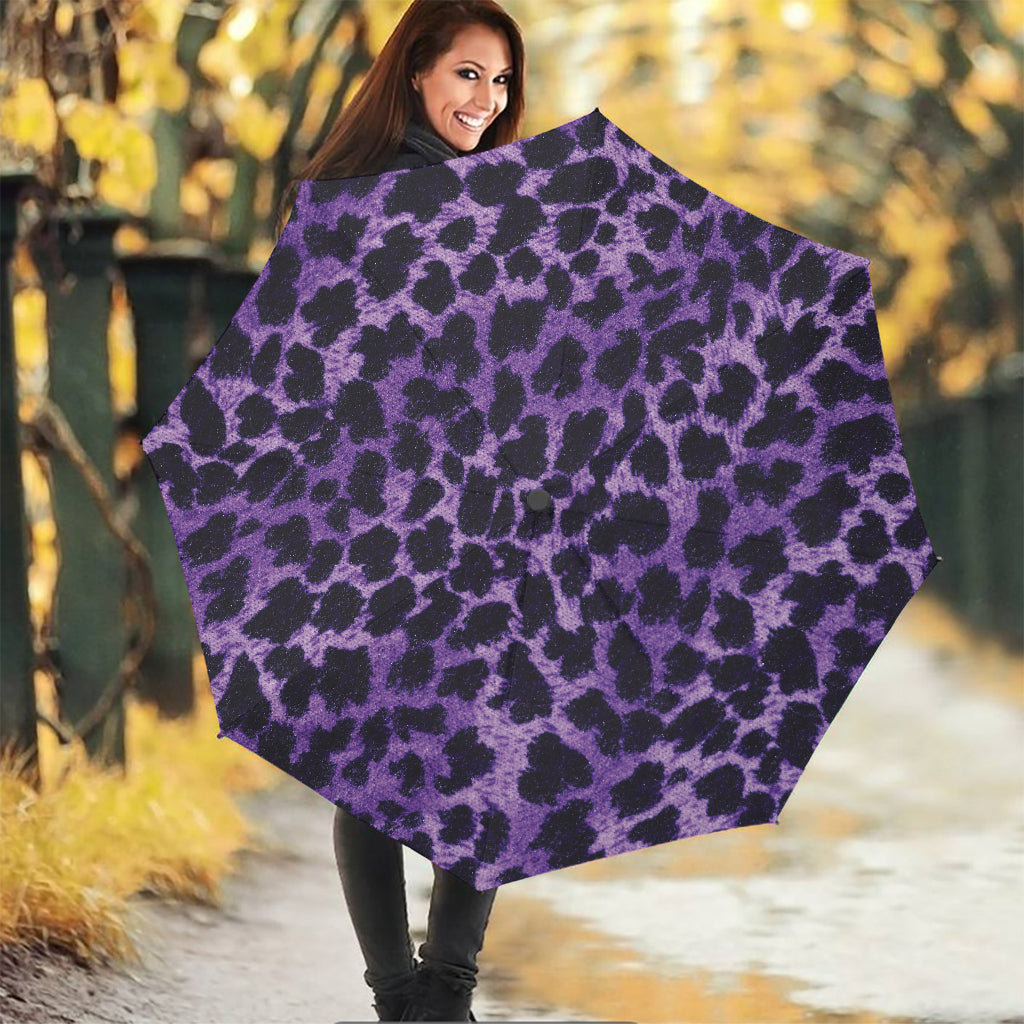 Purple And Black Cheetah Print Foldable Umbrella