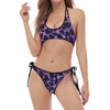 Purple And Black Cheetah Print Halter Scoop Tie Side Bikini