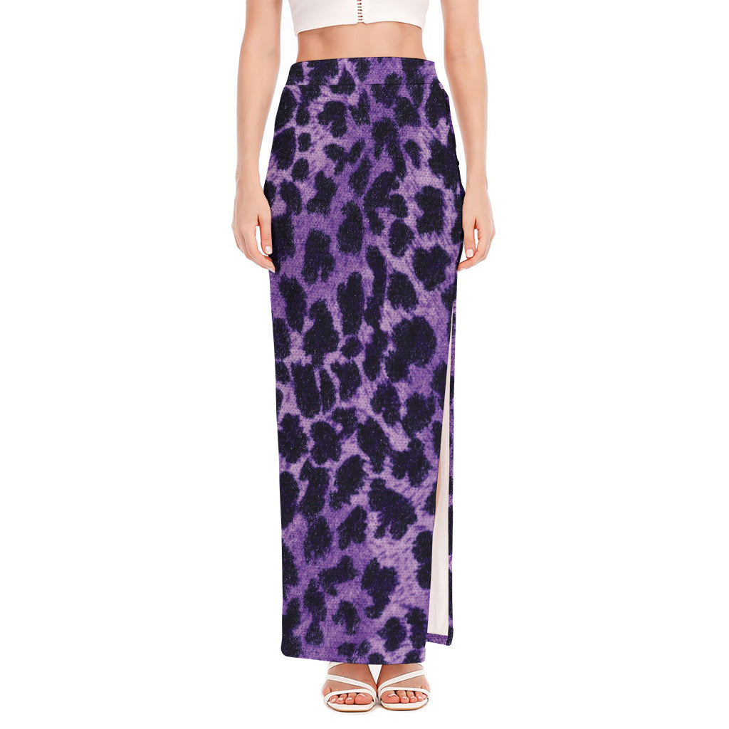 Purple And Black Cheetah Print High Slit Maxi Skirt