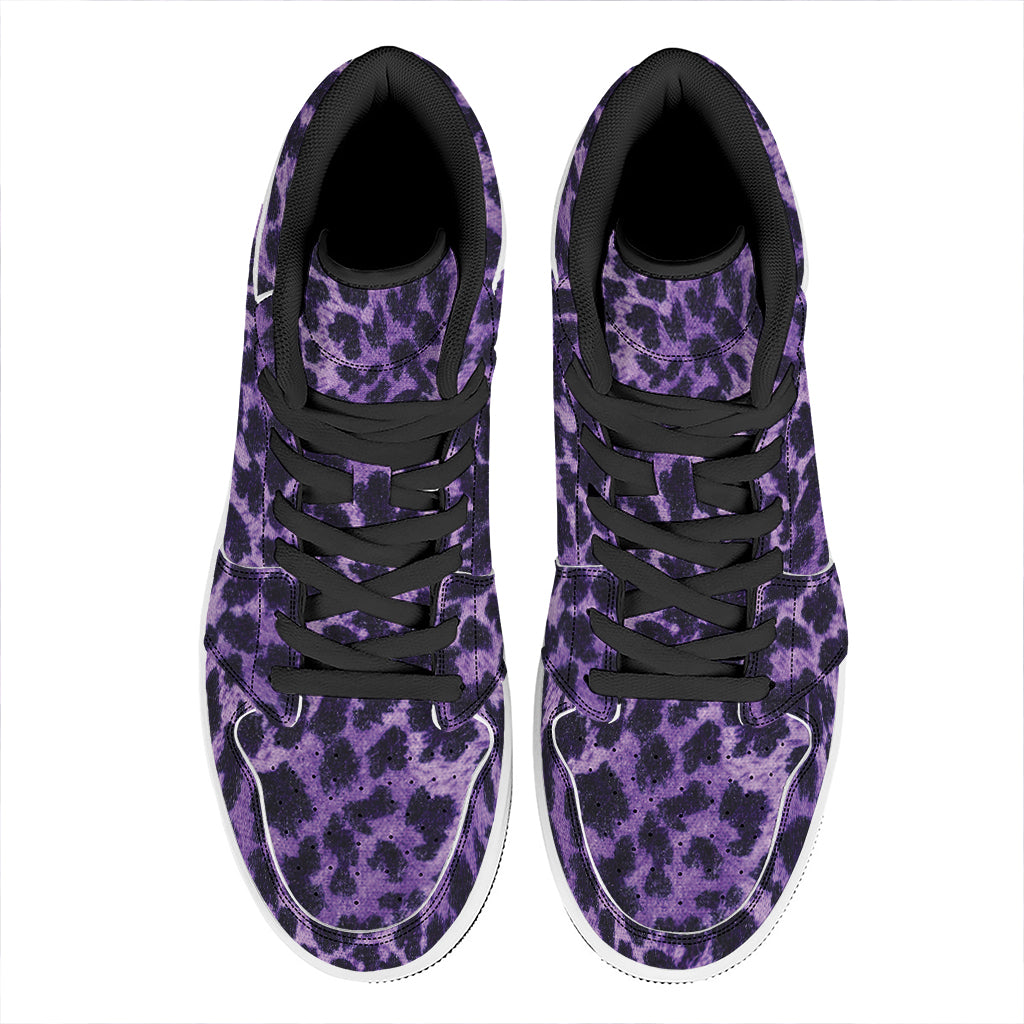 Purple And Black Cheetah Print High Top Leather Sneakers