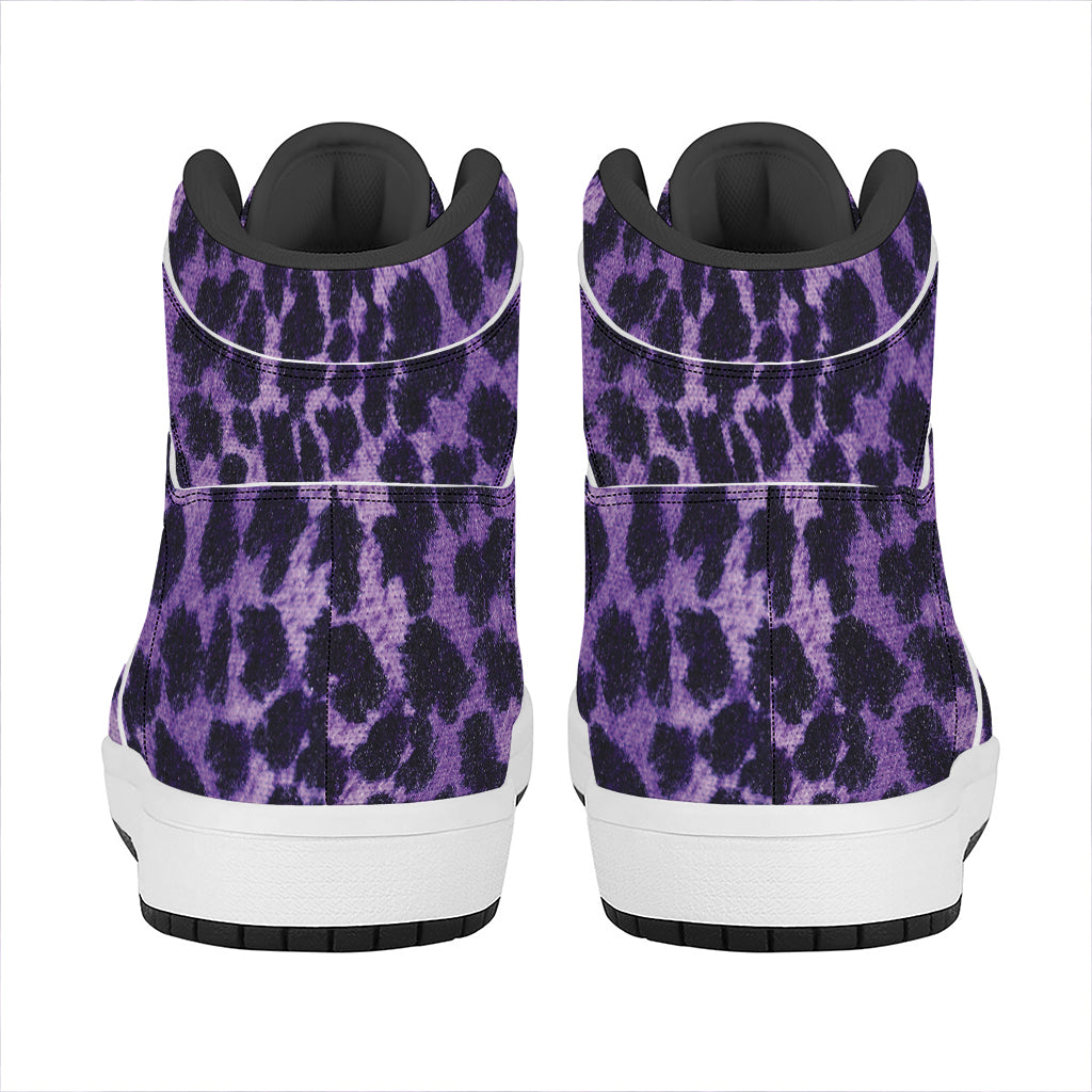 Purple And Black Cheetah Print High Top Leather Sneakers