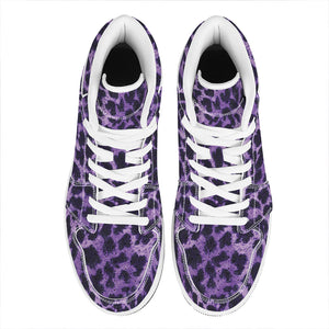 Purple And Black Cheetah Print High Top Leather Sneakers