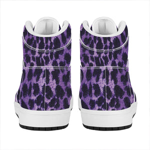 Purple And Black Cheetah Print High Top Leather Sneakers