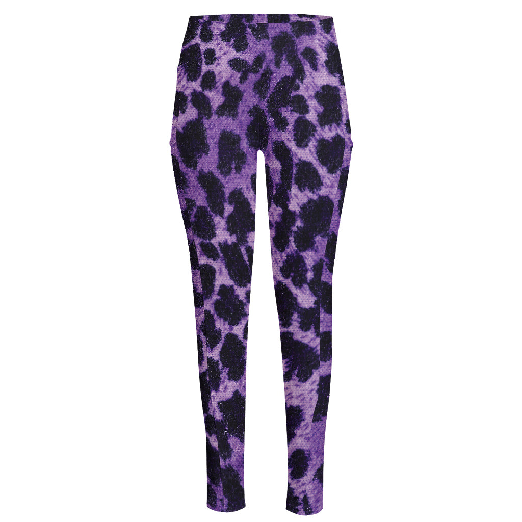 Purple And Black Cheetah Print High-Waisted Pocket Leggings