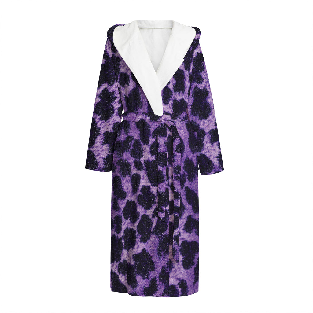 Purple And Black Cheetah Print Hooded Bathrobe