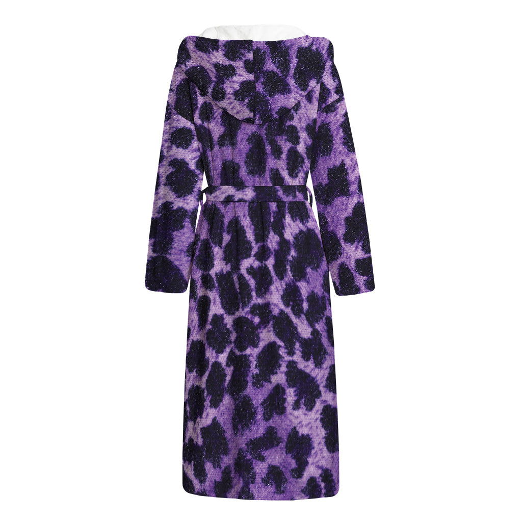 Purple And Black Cheetah Print Hooded Bathrobe